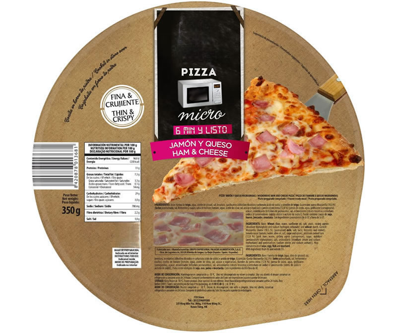 Pizza de jamn y queso al microondas