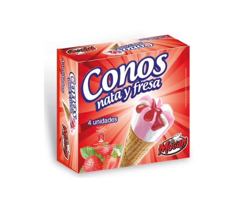 Pack Helado 4 Conos de Nata y Fresa